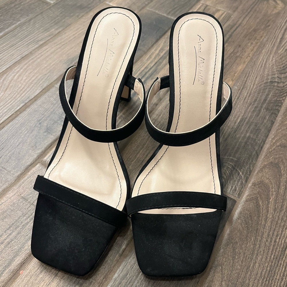 Black suede heeled sandal